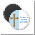 Gold Glitter Cross Blue - Personalized Baptism / Christening Magnet Favors thumbnail