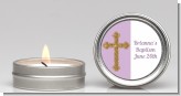 Gold Glitter Cross Lavendar - Baptism / Christening Candle Favors