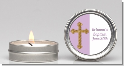 Gold Glitter Cross Lavendar - Baptism / Christening Candle Favors