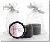 Gold Glitter Cross Lavendar - Baptism / Christening Black Candle Tin Favors