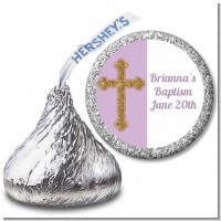 Gold Glitter Cross Lavendar - Hershey Kiss Baptism / Christening Sticker Labels