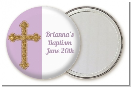 Gold Glitter Cross Lavendar - Personalized Baptism / Christening Pocket Mirror Favors