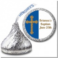 Gold Glitter Cross Navy Blue - Hershey Kiss Baptism / Christening Sticker Labels