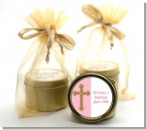 Gold Glitter Cross Pink - Baptism / Christening Gold Tin Candle Favors