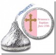Gold Glitter Cross Pink - Hershey Kiss Baptism / Christening Sticker Labels thumbnail