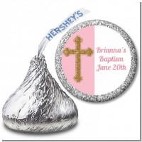 Gold Glitter Cross Pink - Hershey Kiss Baptism / Christening Sticker Labels