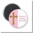 Gold Glitter Cross Pink - Personalized Baptism / Christening Magnet Favors thumbnail