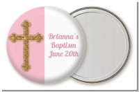 Gold Glitter Cross Pink - Personalized Baptism / Christening Pocket Mirror Favors