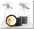 Gold Glitter Cross Yellow - Baptism / Christening Black Candle Tin Favors thumbnail