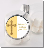 Gold Glitter Cross Yellow - Personalized Baptism / Christening Candy Jar