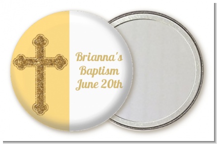 Gold Glitter Cross Yellow - Personalized Baptism / Christening Pocket Mirror Favors