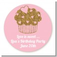 Gold Glitter Cupcake - Round Personalized Birthday Party Sticker Labels thumbnail