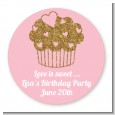 Gold Glitter Cupcake - Round Personalized Birthday Party Sticker Labels thumbnail