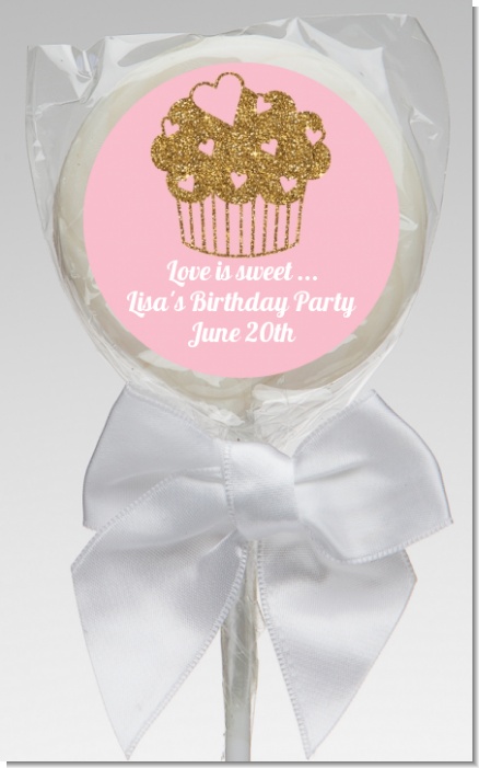 Gold Glitter Cupcake - Personalized Birthday Party Lollipop Favors