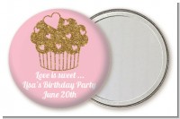 Gold Glitter Cupcake - Personalized Birthday Party Pocket Mirror Favors