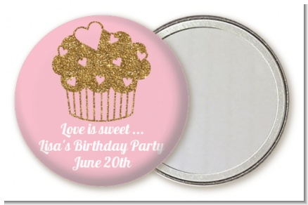Gold Glitter Cupcake - Personalized Birthday Party Pocket Mirror Favors