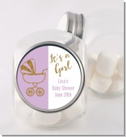 Gold Glitter Lavender Carriage - Personalized Baby Shower Candy Jar