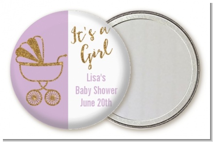 Gold Glitter Lavender Carriage - Personalized Baby Shower Pocket Mirror Favors