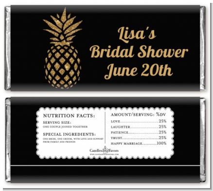 Gold Glitter Pineapple - Personalized Bridal Shower Candy Bar Wrappers