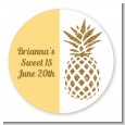Gold Glitter Pineapple - Round Personalized Birthday Party Sticker Labels thumbnail