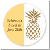 Gold Glitter Pineapple - Round Personalized Birthday Party Sticker Labels