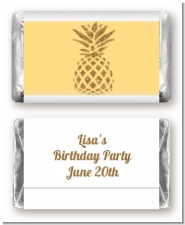 Gold Glitter Pineapple - Personalized Birthday Party Mini Candy Bar Wrappers