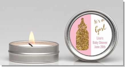 Gold Glitter Pink Baby Bottle - Baby Shower Candle Favors