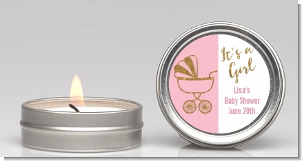 Gold Glitter Pink Carriage - Baby Shower Candle Favors