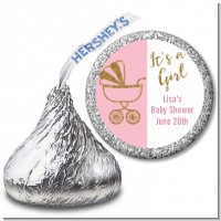 Gold Glitter Pink Carriage - Hershey Kiss Baby Shower Sticker Labels