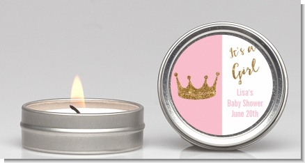 Gold Glitter Pink Crown - Baby Shower Candle Favors
