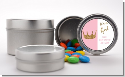 Gold Glitter Pink Crown - Custom Baby Shower Favor Tins