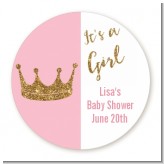 Gold Glitter Pink Crown - Round Personalized Baby Shower Sticker Labels Gold Glitter Pink Crown - Round Personalized Baby Shower Sticker Labels