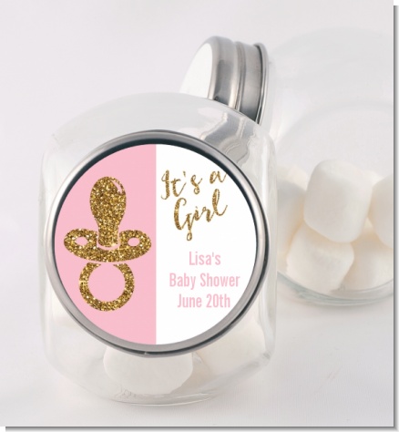 Gold Glitter Pink Pacifier - Personalized Baby Shower Candy Jar