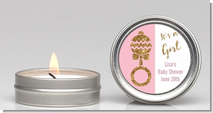 Gold Glitter Pink Rattle - Baby Shower Candle Favors