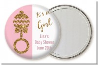 Gold Glitter Pink Rattle - Personalized Baby Shower Pocket Mirror Favors