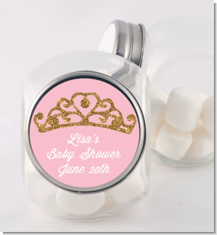 Gold Glitter Pink Tiara - Personalized Baby Shower Candy Jar