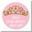 Gold Glitter Pink Tiara - Round Personalized Baby Shower Sticker Labels thumbnail
