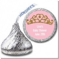 Gold Glitter Pink Tiara - Hershey Kiss Baby Shower Sticker Labels