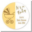 Gold Glitter Yellow Carriage - Round Personalized Baby Shower Sticker Labels thumbnail