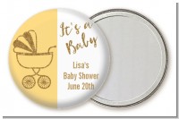 Gold Glitter Yellow Carriage - Personalized Baby Shower Pocket Mirror Favors