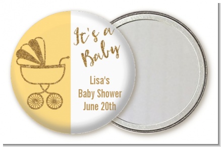 Gold Glitter Yellow Carriage - Personalized Baby Shower Pocket Mirror Favors