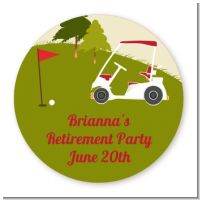 Golf Cart - Round Personalized Retirement Party Sticker Labels