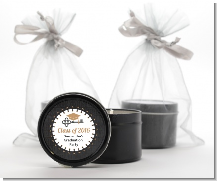 Grad Keys to Success - Graduation Party Black Candle Tin Favors