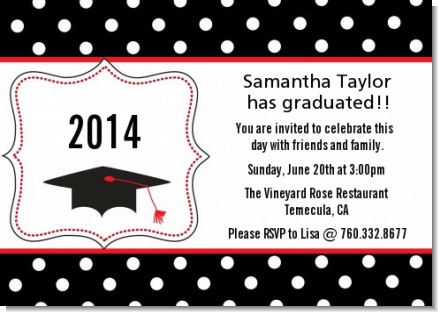 Graduation Cap Black & Red - Graduation Party Invitations