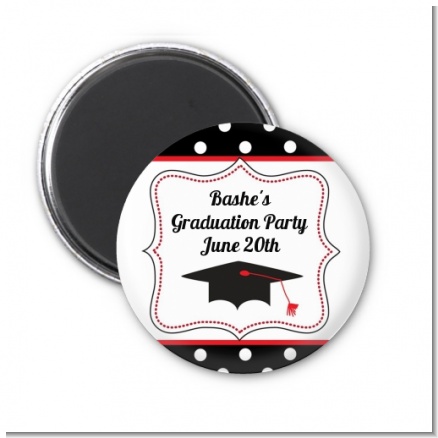 Graduation Cap Black & Red - Personalized Graduation Party Magnet Favors