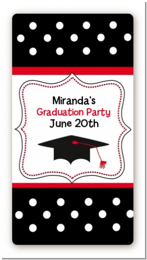 Graduation Cap Black & Red - Custom Rectangle Graduation Party Sticker/Labels