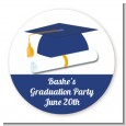 Graduation Cap Blue - Round Personalized Graduation Party Sticker Labels thumbnail