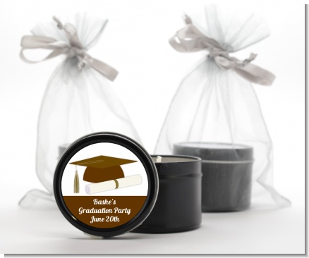 Graduation Cap Brown - Graduation Party Black Candle Tin Favors