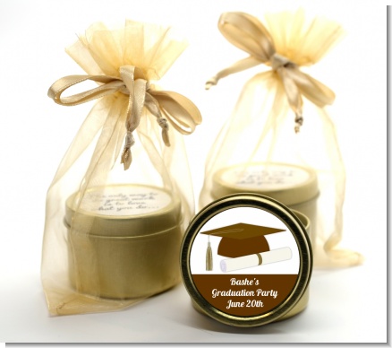 Graduation Cap Brown - Graduation Party Gold Tin Candle Favors