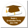 Graduation Cap Brown - Round Personalized Graduation Party Sticker Labels thumbnail